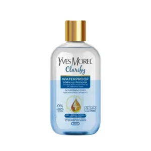 Démaquillant biphasé Yves Morel Clarify waterproof à l'Acide Hyaluronique et Vitamine E pour maquillage tenace et pores. 250ml.