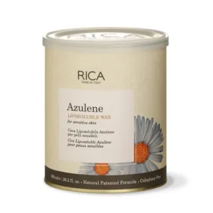 Pot de cire Azulene RICA 800ml. Formule liposoluble pour une épilation douce et naturelle. Fabriqué en Italie.