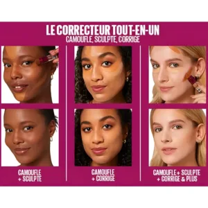 Trois femmes démontrent l’application du correcteur Maybelline Instant Age Rewind N°07 Sand pour un teint lumineux et naturel.