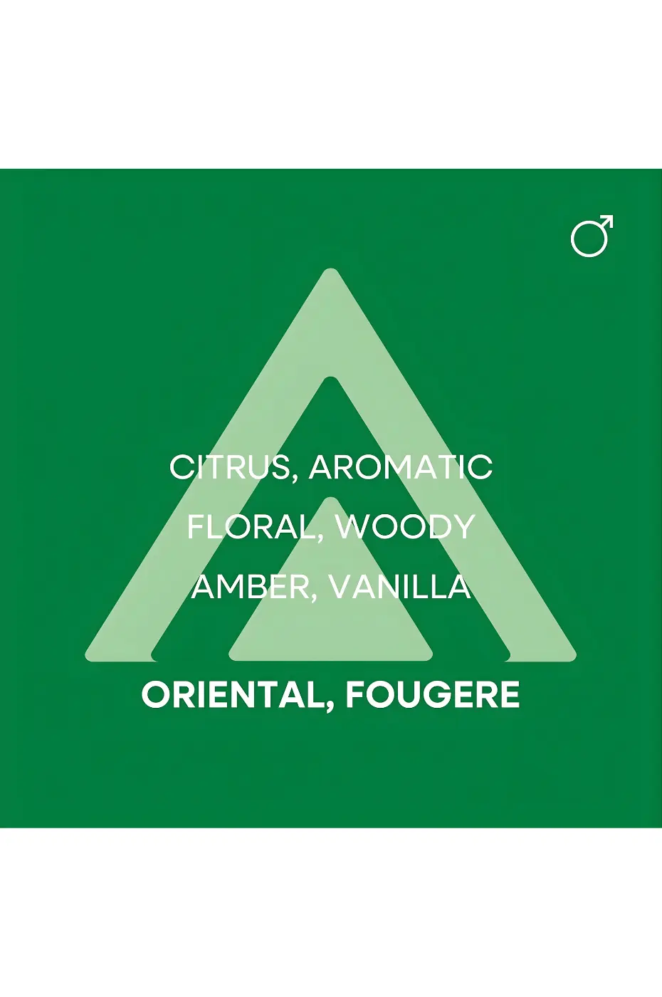 Pyramide Olfactive Notes olfactives du parfum pour homme : Hespéridé, Aromatique, Floral, Boisé, Ambré, Vanille. Familles : Oriental, Fougère.