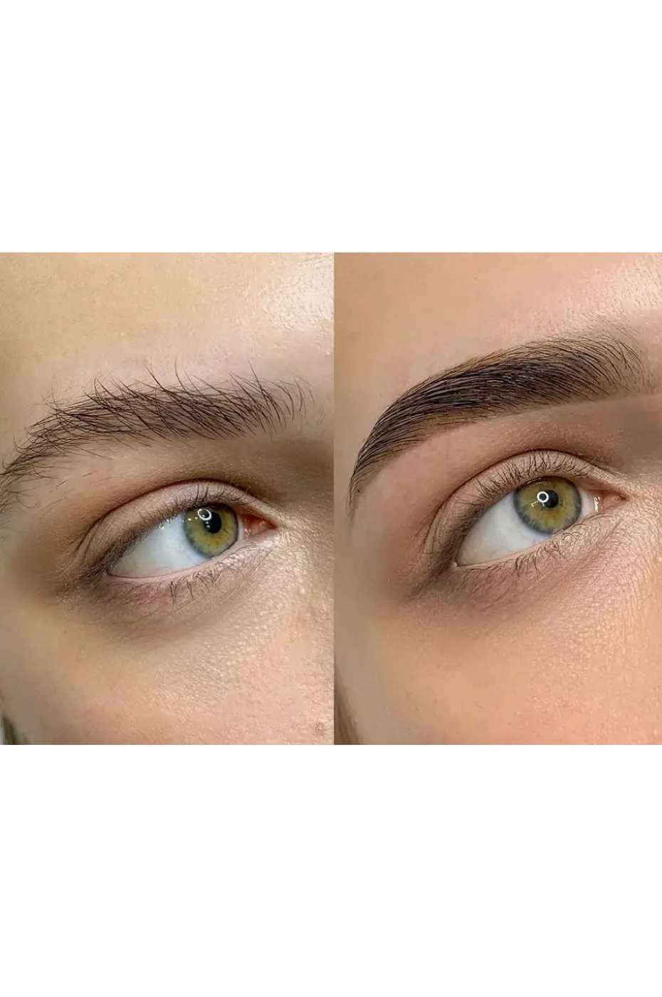 Effet Brow Architect : Sourcils Sculptés et Fixés Comparaison Avant/Après application du gel à sourcils Hean Brow Architect. Effet structuré, discipliné et rehaussé.