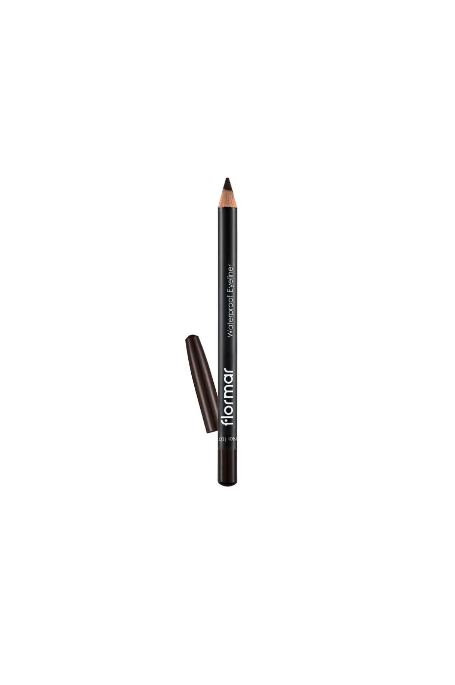 Flormar Waterproof Eyeliner Crayon Eyeliner Waterproof Flormar de couleur marron foncé (N°107) avec son capuchon à côté.