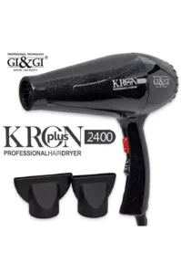 Sèche-cheveux professionnel noir Gi&Gi KRON plus 2400W avec 2 embouts concentrateurs. Technologie de coiffage.