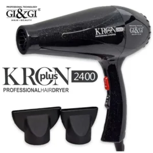 Sèche-cheveux professionnel noir Gi&Gi KRON plus 2400W avec 2 embouts concentrateurs. Technologie de coiffage.