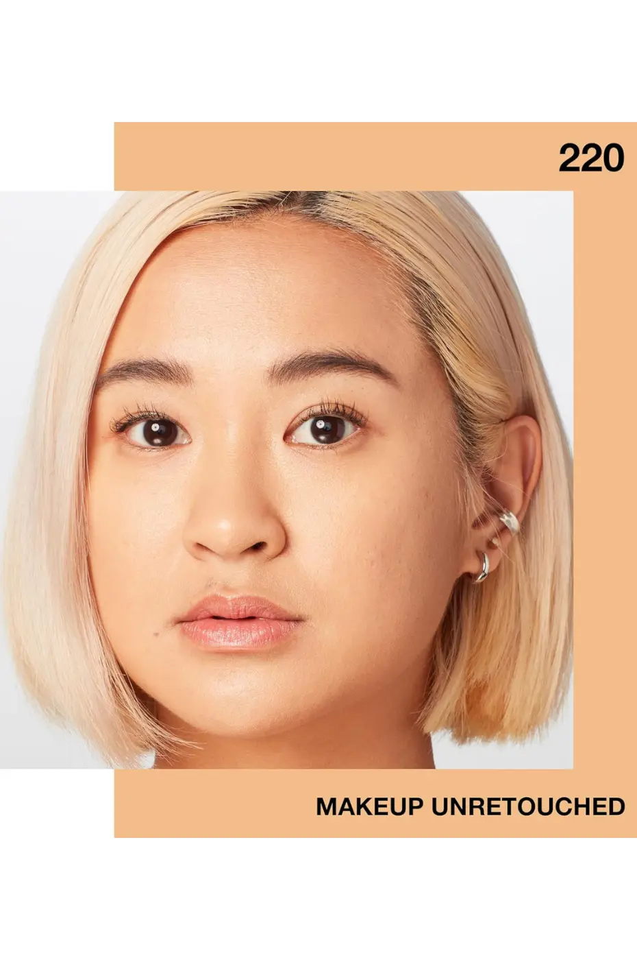 Gros Plan Non Retouché : Teint Parfait avec Fit Me 220 Gros plan du modèle portant le fond de teint Maybelline Fit Me Matte + Poreless, teinte 220. Maquillage non retouché, finition mate naturelle.