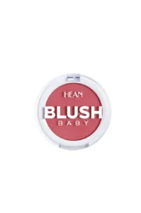 Poudre blush HEAN BLUSH BABY N°5 Innocence, couleur rose corail dans un boîtier rond blanc. Maquillage joues.
