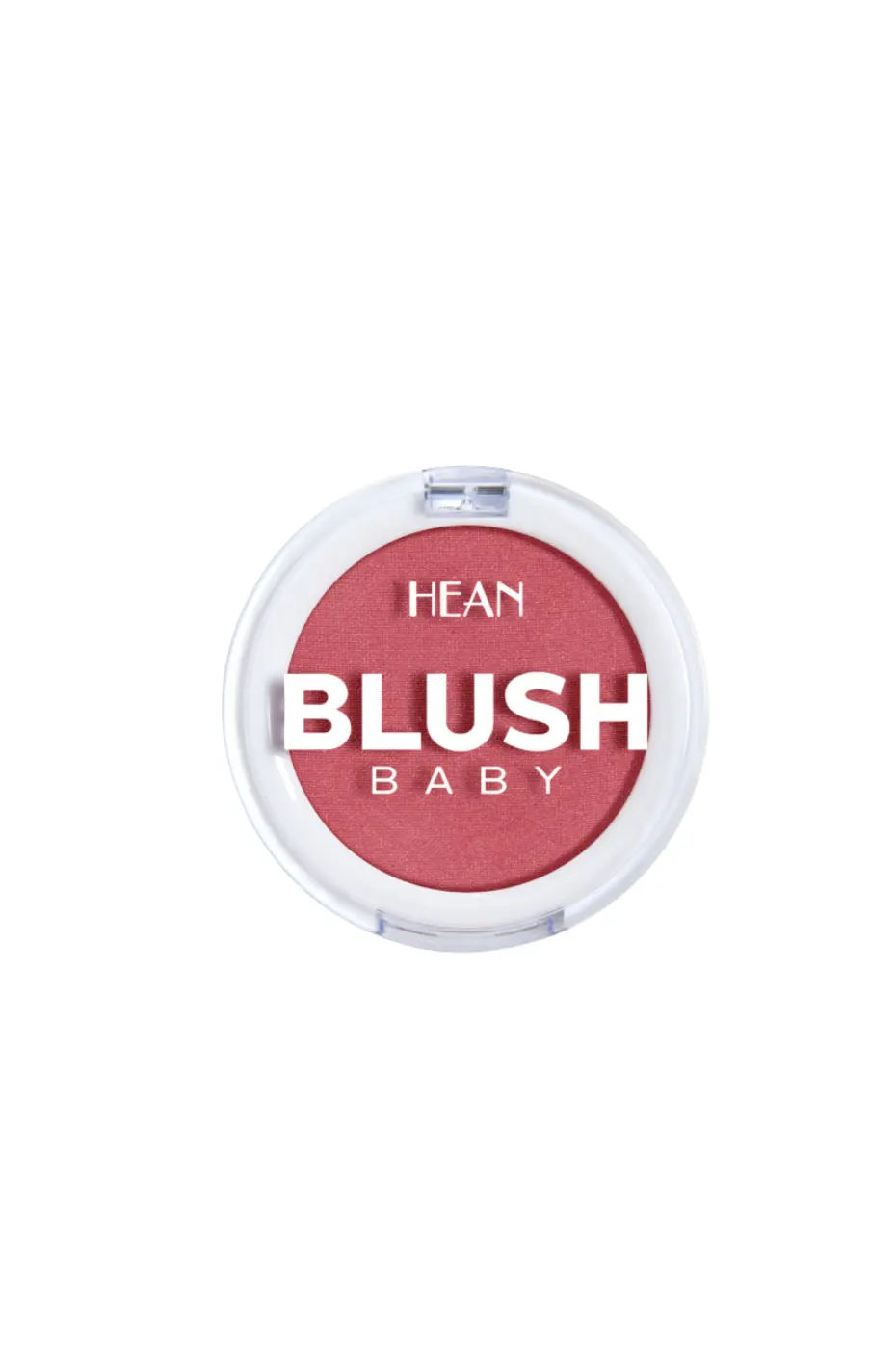 HEAN BLUSH BABY N°5 INNOCENCE - Poudre Blush Rose Corail Poudre blush HEAN BLUSH BABY N°5 Innocence, couleur rose corail dans un boîtier rond blanc. Maquillage joues.