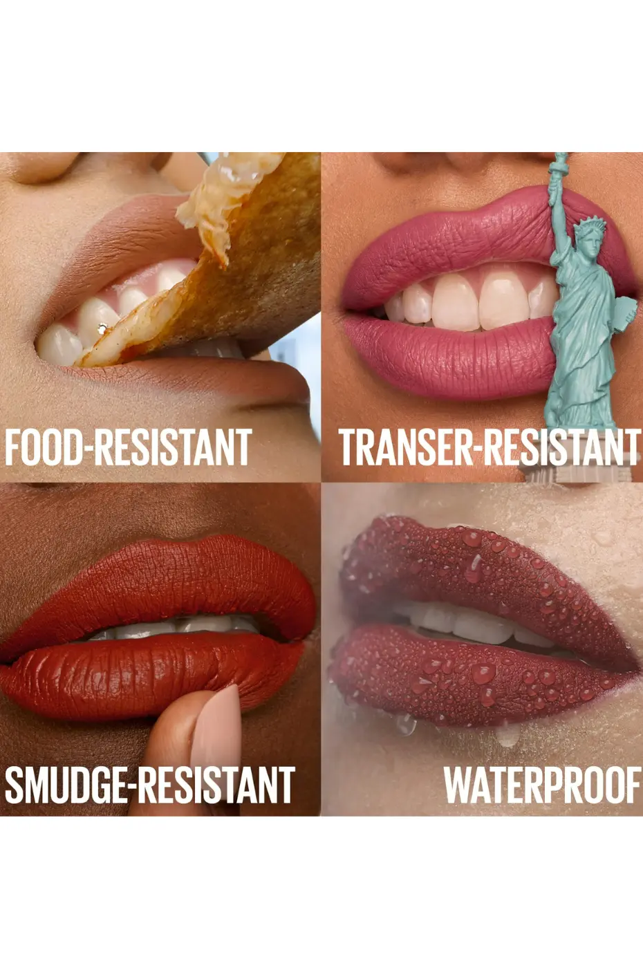 Matte Ink : Résistant à tout (Eau, Food, Transfert, Bavure) Démonstration de la performance de la gamme Matte Ink de Maybelline : résistant à l'eau, aux transferts, aux bavures et à la nourriture pour une tenue 16h.