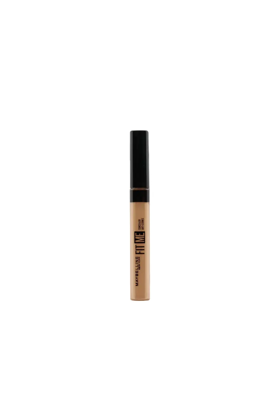 Maybelline Fit Me Correcteur N°20 - Couvrance Parfaite Tube de correcteur liquide Maybelline Fit Me, teinte N°20, 6,8 ml. Le tube est beige avec un bouchon applicateur noir.
