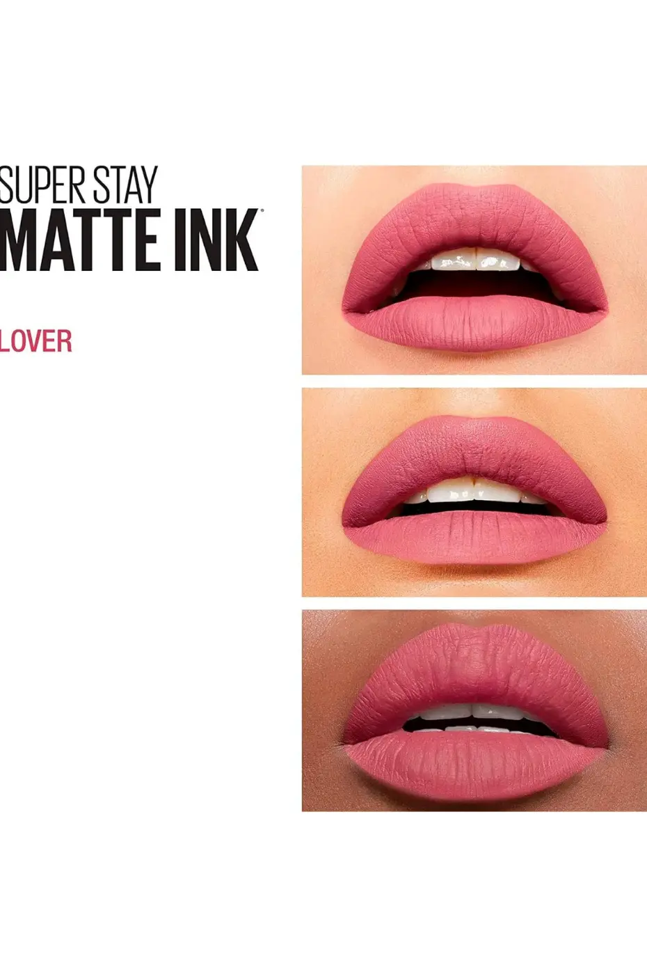 Maybelline Matte Ink N°15 Lover : Le Rose Nude 16H MAYBELLINE SUPER STAY MATTE INK LOVER (N°15). Rendu du rouge à lèvres vieux rose mat sur différentes peaux. Tenue 16H.