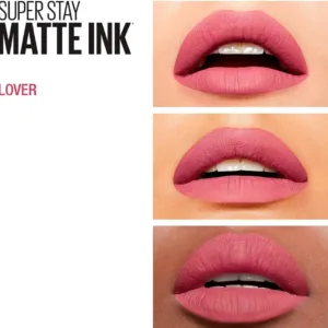 MAYBELLINE SUPER STAY MATTE INK LOVER (N°15). Rendu du rouge à lèvres vieux rose mat sur différentes peaux. Tenue 16H.