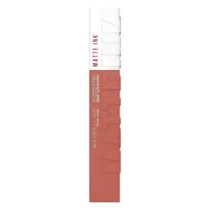Rouge à lèvres liquide Maybelline Super Stay Matte Ink N°65 Seductress, fini mat longue tenue 16h, 5 ml, couleur nude rosé.