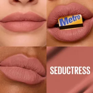 Rendu sur lèvres du rouge à lèvres Maybelline Super Stay Matte Ink N°65 Seductress (nude rosé mat) sur différentes carnations.
