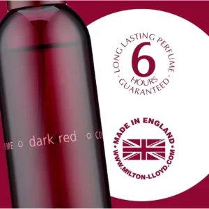 Détail du flacon Dark Red avec la garantie d'une longue tenue de 6 heures et la mention "Made in England" (Fabriqué en Angleterre).