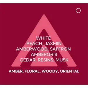 Description des notes olfactives du parfum Dark Red : Pêche, Jasmin, Safran, Bois de cèdre, Musc. Famille Ambrée, Florale, Boisée.