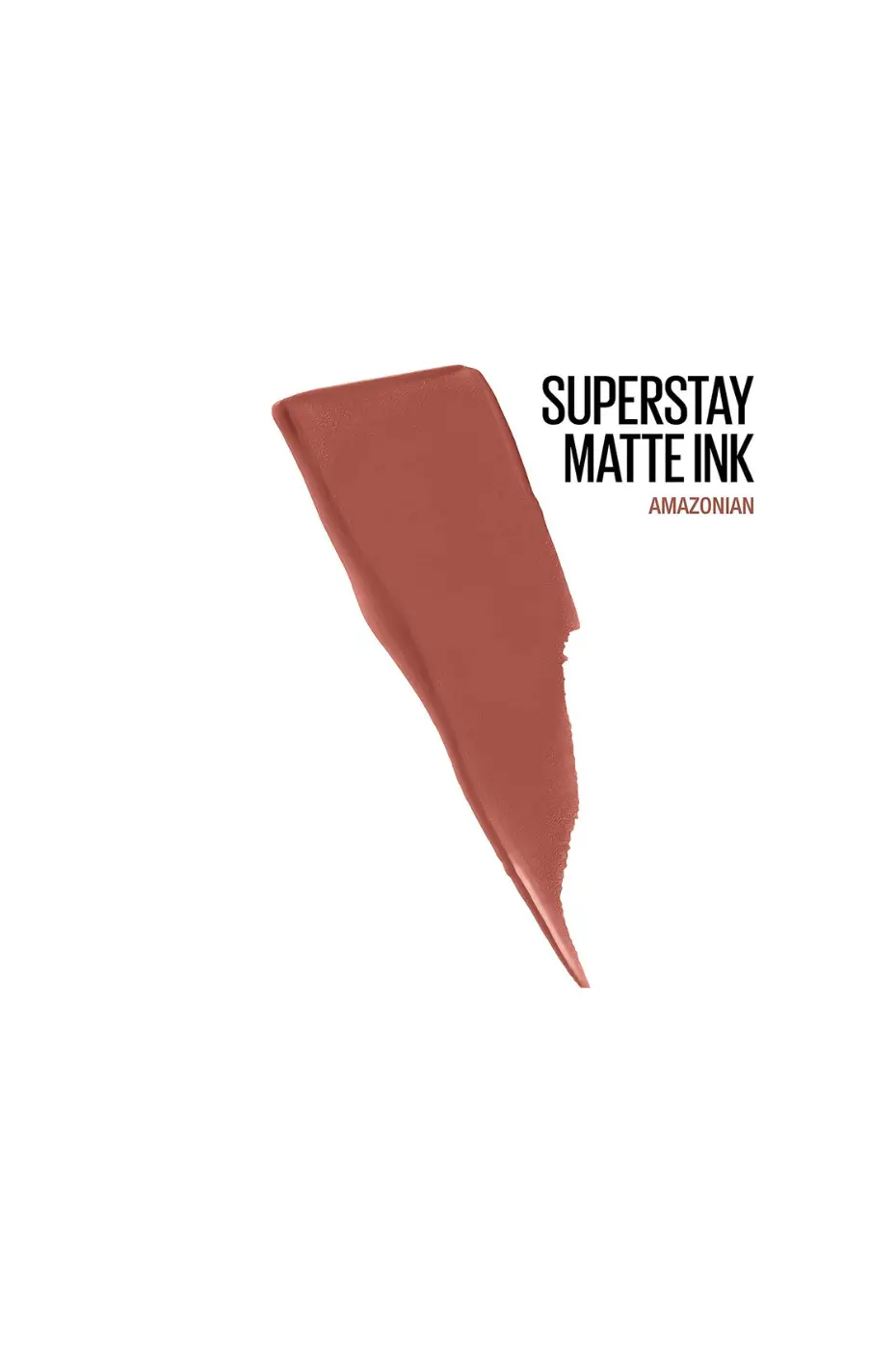 Swatch Maybellin Amazonian Échantillon (swatch) de la teinte "Amazonian" du rouge à lèvres liquide Maybelline Super Stay Matte Ink, couleur terre cuite.