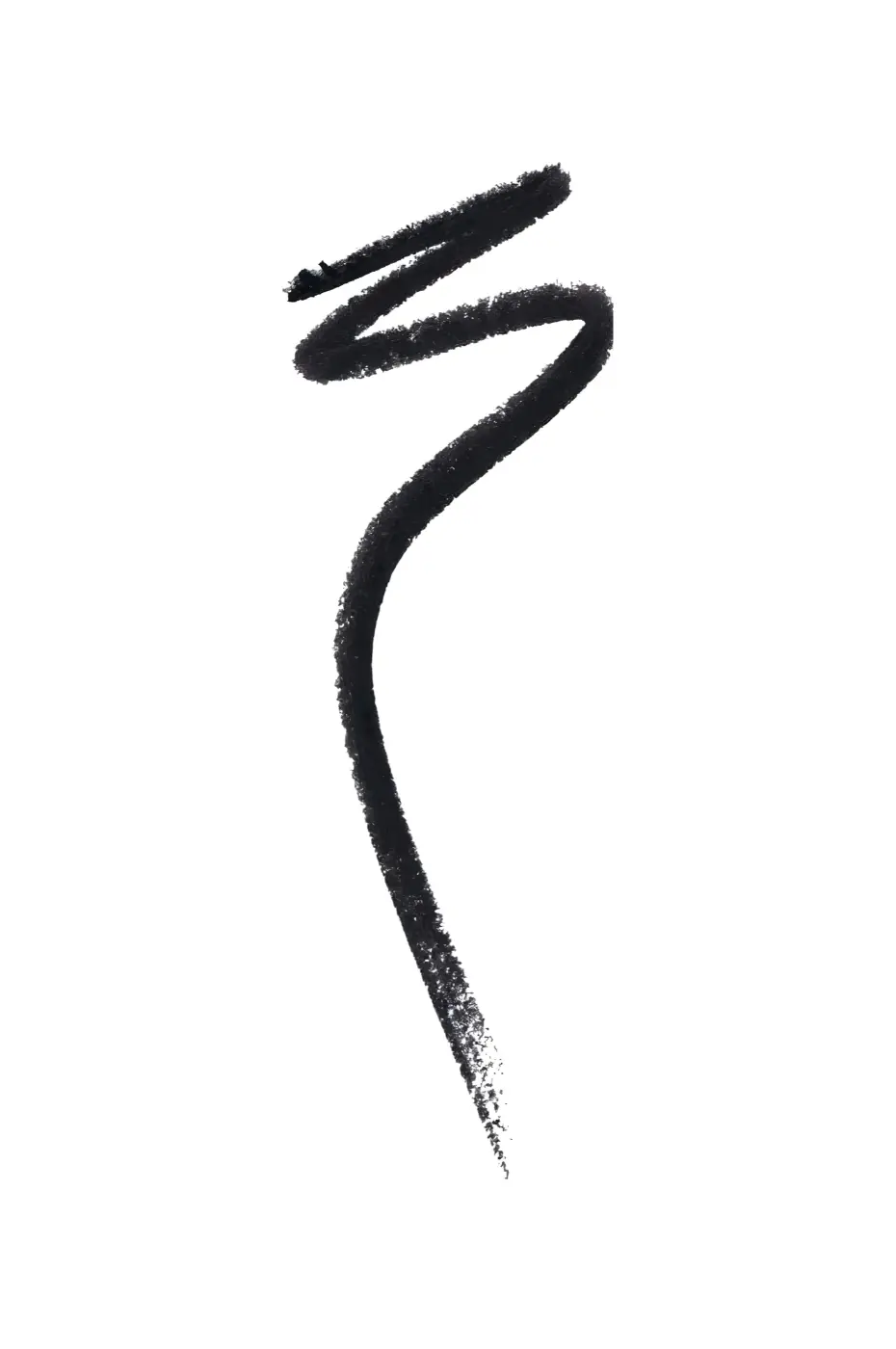 Swatch Noir Intense du Kajal Maybelline Colossal Swatch de l'eyeliner noir Maybelline Colossal Kajal Extra Black. Trait épais et sinueux montrant la pigmentation intense.