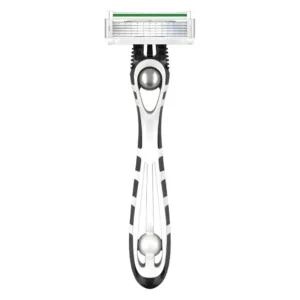 Rasoir BIC Flex 5 Sensitive blanc et noir avec 5 lames, bande lubrifiante et manche ergonomique à sphère d'équilibrage.
