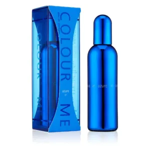 Bouteille et emballage du parfum Colour Me Men Azure bleu cobalt éclatant, 100ml.
