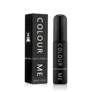 Flacon et boîte du parfum Milton-Lloyd Colour Me Black pour homme, boisé, 50 ml, pour un style confiant.