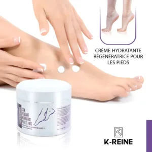 Crème pieds régénératrice K-Reine au beurre de karité et huile de coco pour hydrater intensément les peaux sèches.
