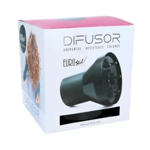 Diffuseur universel Eurostil pour sèche-cheveux, idéal pour cheveux bouclés. Design professionnel et fixation sécurisée.