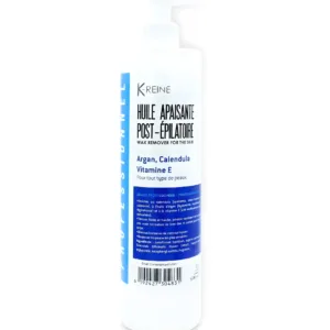 Huile apaisante post-épilatoire K-Reine 500ml à l'Argan, Calendula et Vitamine E pour éliminer les résidus de cire.