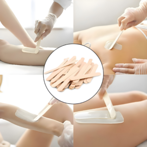 Spatules en bois utilisées pour l'épilation des bras, jambes et dos. Kit complet pour une application de cire professionnelle.