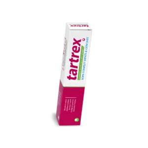 Boîte du dentifrice TARTREX naturel, soin complet pour dents et gencives, enrichi en fluor et huiles essentielles.