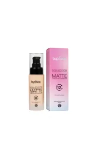 Flacon et boîte du fond de teint liquide Topface Skin Editor Matte nuance 002, fini mat longue tenue 12h avec SPF 20.
