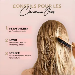 3 conseils L'Oramel pour cheveux gras : eau tiède, shampoing adapté et séchage à basse température.