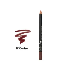 Crayon à lèvres AS Kozmetik N°17 Cerise avec un trait de texture crémeuse bordeaux sur fond blanc.