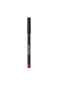 Crayon contour des lèvres Rimmel Lasting Finish N580 Bitten Red, mine rouge bordeaux précise sur fond blanc épuré.