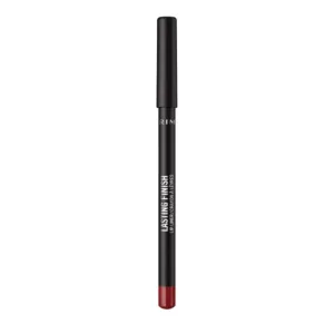 Crayon contour des lèvres Rimmel Lasting Finish N580 Bitten Red, mine rouge bordeaux précise sur fond blanc épuré.