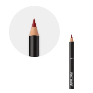 Zoom sur la mine affûtée du crayon lèvres Rimmel Lasting Finish 580 Bitten Red, couleur rouge bordeaux intense.