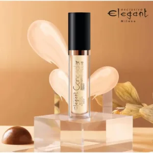 Anti-cerne liquide Elegant Milano N°02 Sand sur socle en verre, texture crémeuse et fini lumineux pour teint moyen.