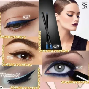 Collage de maquillages des yeux avec les eyeliners Golden Rose teintes 420, 421 et 424 pour un regard intense.