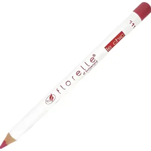 Crayon à lèvres blanc Florelle Le Chic n°111, mine taillée rouge clair, sur fond blanc. Texture crémeuse et fini mat.