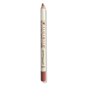 Crayon à lèvres Florelle beige pêche mat sur fond blanc, mine affûtée prête pour une application précise et longue tenue.