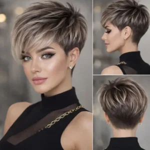 Mannequin avec une coupe courte stylisée et un maquillage des yeux précis réalisé avec le crayon Topface Velvet Smokey.