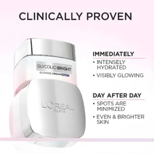 Pot de crème de nuit L'Oréal Glycolic-Bright pour l'éclat du teint et la réduction des taches.