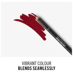 Tracé bordeaux vibrant et crayon Rimmel Lasting Finish 580 illustrant une application précise et homogène.