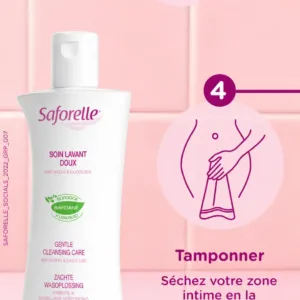 Illustration de l'étape 4 Saforelle : séchage de la zone intime en tamponnant délicatement avec une serviette propre.