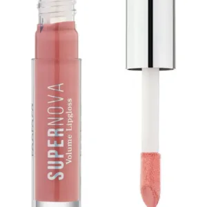 Brillant à lèvres Topface Supernova Volume 002 Reimagine rose poudré avec applicateur large sur fond blanc.