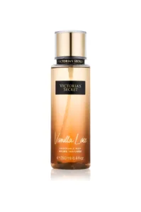 Flacon ambré de la brume parfumée Vanilla Lace de Victoria's Secret, fragrance gourmande à la vanille et musc sensuel.