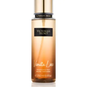 Flacon ambré de la brume parfumée Vanilla Lace de Victoria's Secret, fragrance gourmande à la vanille et musc sensuel.