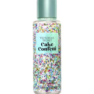 Brume parfumée Victoria's Secret Cake Confetti, flacon de 250ml au design festif multicolore avec bouchon bleu menthe.