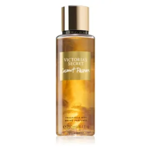 Flacon doré de brume parfumée Coconut Passion de Victoria's Secret, 250 ml, aux notes de noix de coco et vanille chaude.