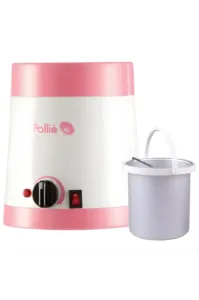 Chauffe-cire professionnel Pollié blanc et rose de 800ml avec sa cuve amovible en métal et son thermostat réglable.
