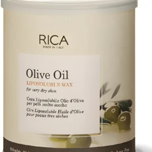 Pot de cire liposoluble Rica à l'huile d'olive 800ml pour peaux très sèches, formule sans colophane fabriquée en Italie.
